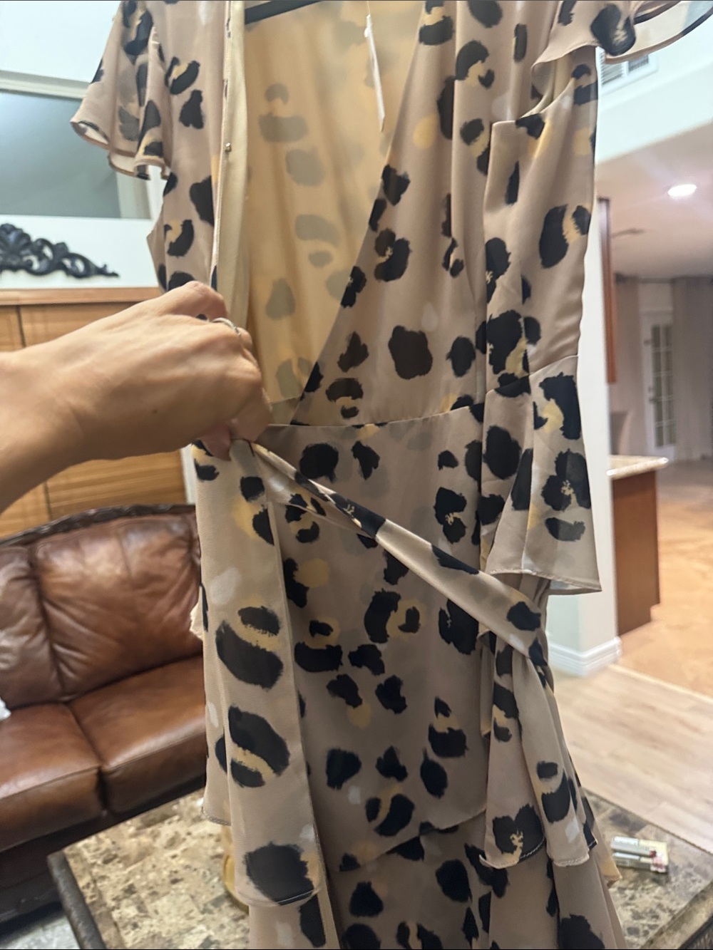 Anthropologie Tan Maxi Dress with Black Leopard Print - Picture 7 of 10